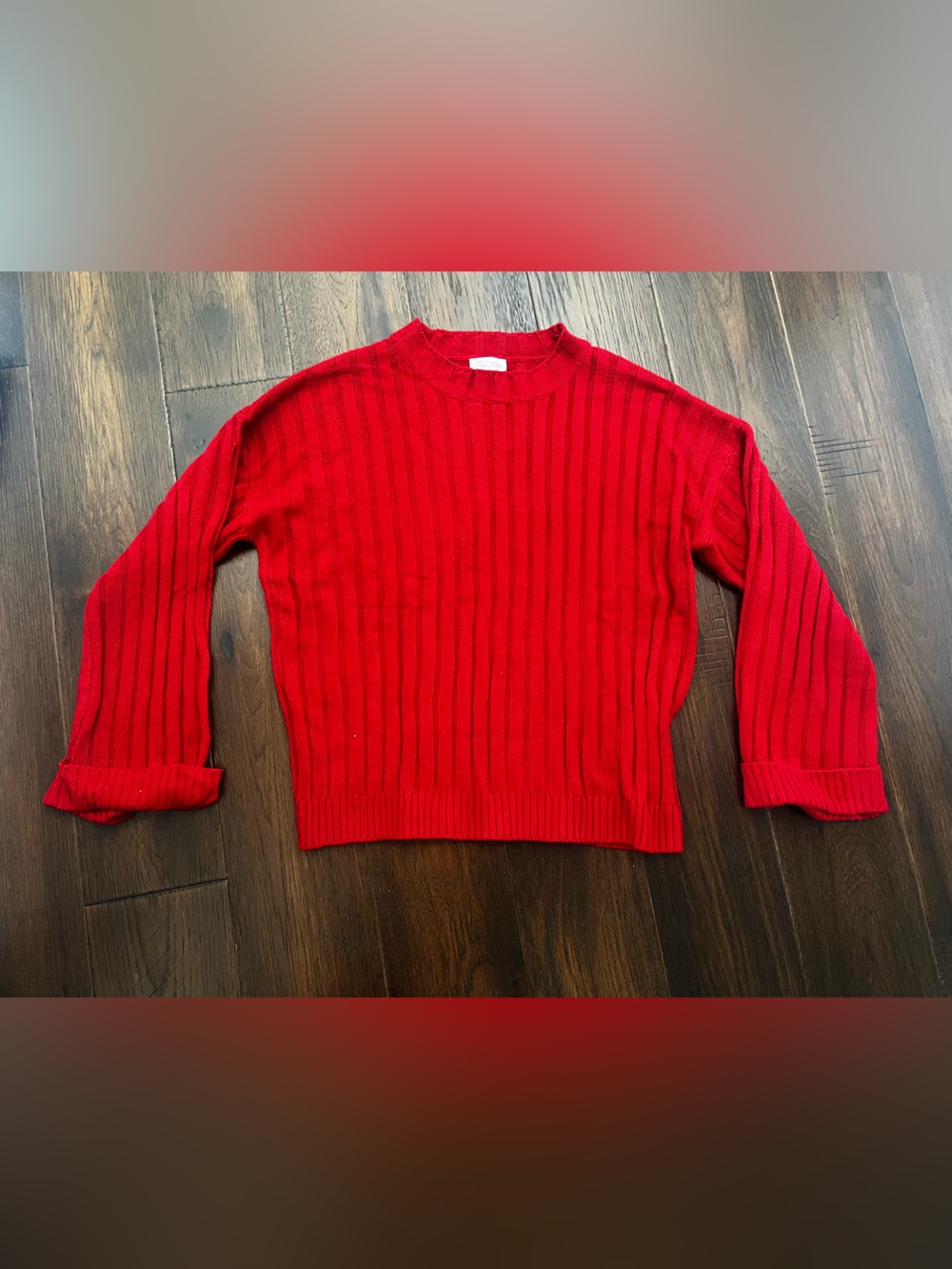 Red Ribbed Crewneck Sweater - Women